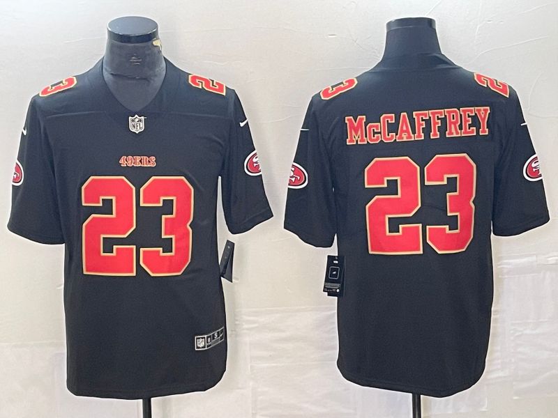 Men San Francisco 49ers #23 Mccaffrey Black gold 2023 Nike Vapor Limited NFL Jersey style 1